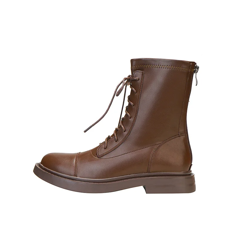 

Rmk Owews Men's Women's Leather High Quality Brown Martin Boots Flat Elastic High Top Thick Bottom Heightening Casual Boots Tops