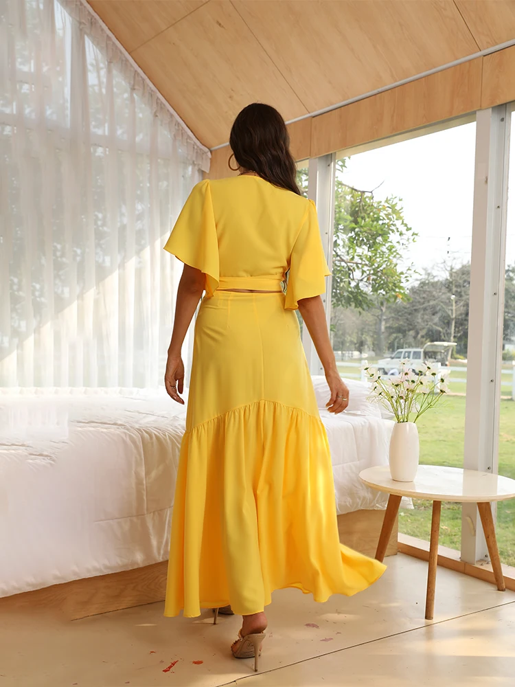 Платье женское длинное Бандажное в стиле бохо пикантное Клубное с запахом