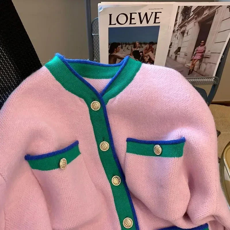 Kimotimo вязаный кардиган с контрастным краем и v-образным вырезом женский