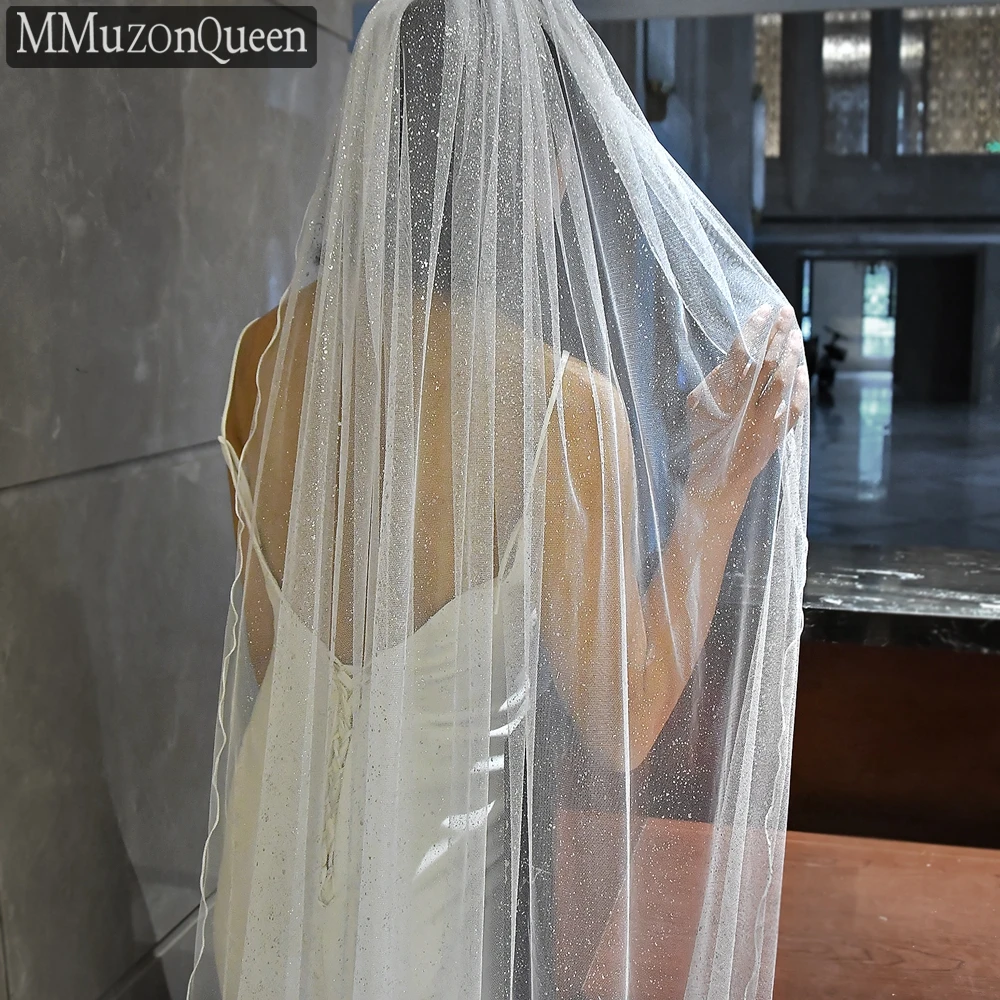 

Cathedral Glitter Veil Soft White Hair Comb Hair Veil Glitter Girlfriend Wedding Floor Length Veil MMuzonQueen A13