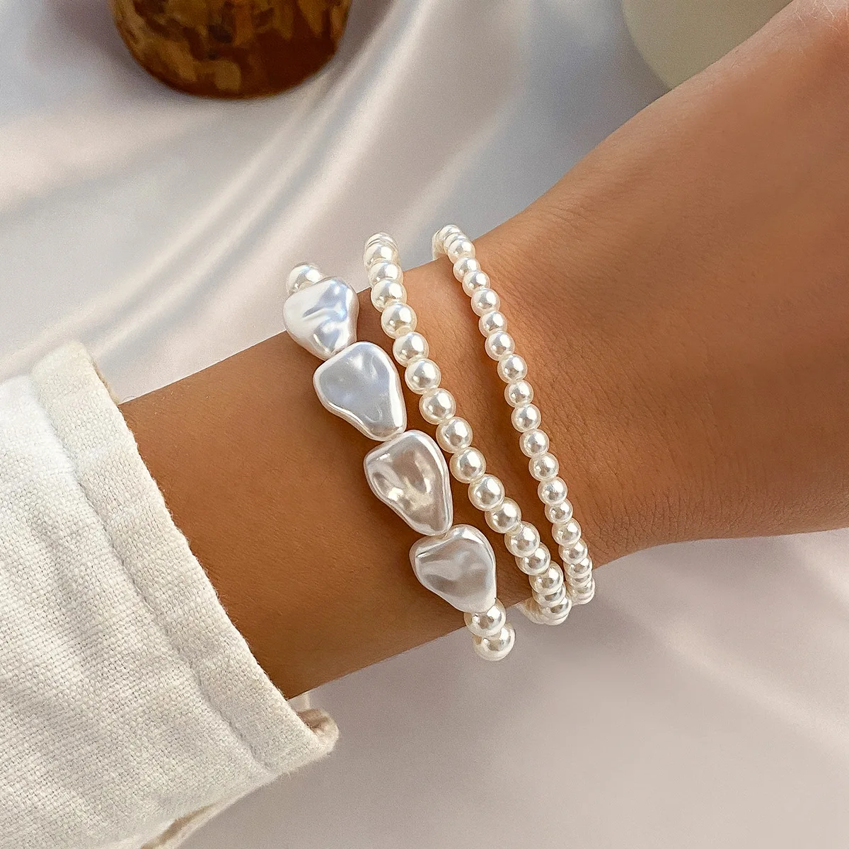 

Ailodo Elegant Multilayer Baroque Pearl Chain Bracelet For Women Vintage Fashion Party Wedding Charm Bracelet Jewelry Girls Gift
