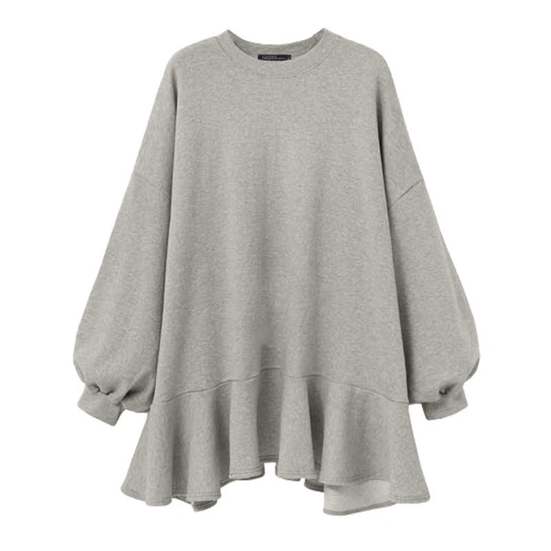 

Женское повседневное короткое платье ZANZEA, однотонное платье-свитшот, женское модное мини-платье с длинным рукавом, весенне-осеннее худи с о...