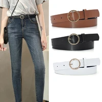 2022 pu leather belt for women round buckle pin buckle jeans white coffee black belt chic luxury brand fancy vintage strap