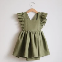 toddler kids baby girl dress summer ruffles sleeveless solid cotton linen kids party casual dress baby girls clothing for 3 6y