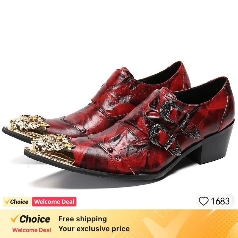 Мужские туфли на высоком каблуке 6 5 см деловые кожаные классические красные