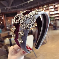 retro bling crystal rhinestone hairbands for women velvet headband hair accessories wide brimmed hair band female accessories