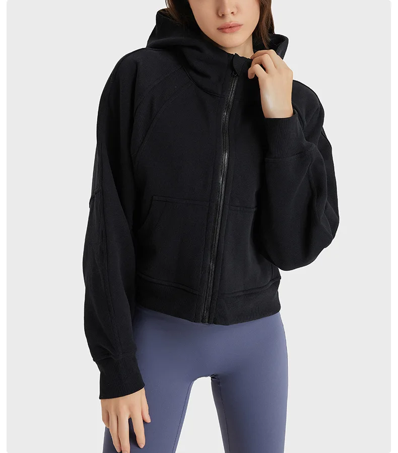 Lulu Autumn Winter Warm Windproof SCUBA Women's Yoga Solid Sports Pullover Hooded Sweater Plush Outdoor Loose Easy Fashion Add