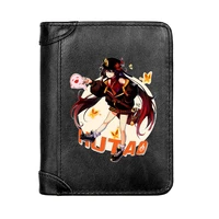 luxury game genshin impact hu tao printing genuine leather men wallet classic pocket slim card holder male short coin purses