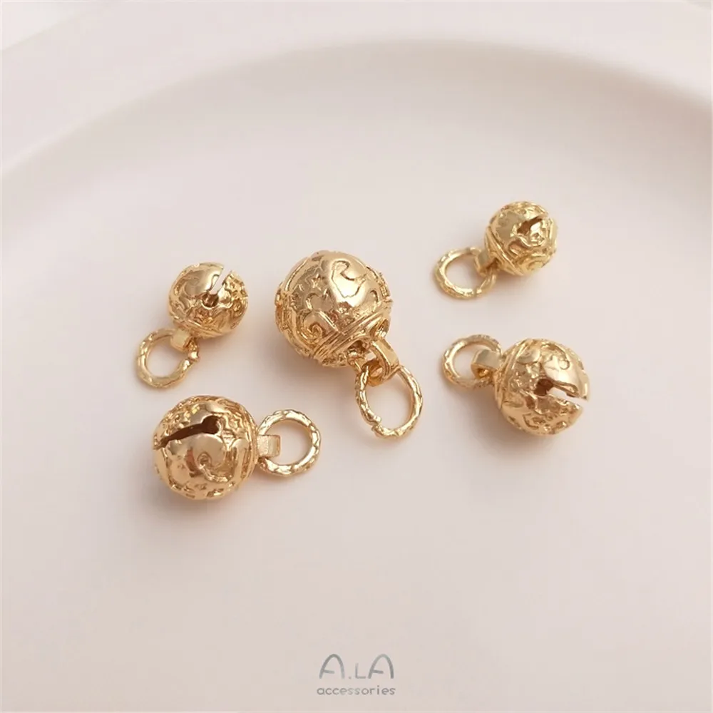 

14K clad gold pentagonal star hollow circle teng will ring bell charm round with charm ring diy bracelet jewelry charm