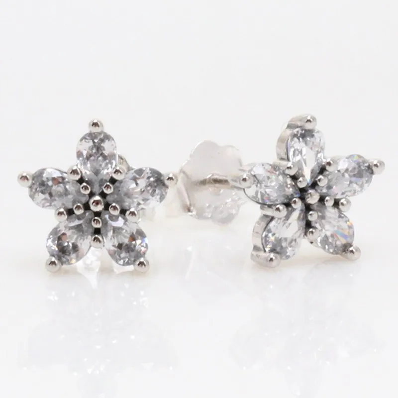 

Authentic 925 Sterling Silver Sparkling Snowflake Flower With Crystal Stud Earrings For Women Wedding Gift Fashion Jewelry