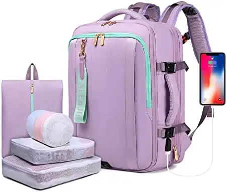 

EN JIU Travel Backpack for Women Men, 50L Expandable Carry On Backpack 17.3 inch Laptop Backpack with USB Port, Waterproof Busin