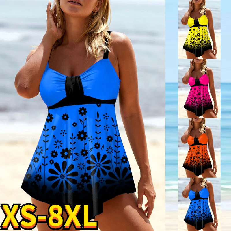 

2022 Women New Flower Printed Tankini Swimsuits Swimwear Lady Swimsuit Female Two Pieces Loose Bathing Suits Beachwear Swim