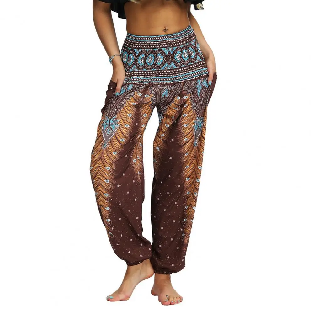 

Casual Women Pants Baggy Quick Dry Digital Print Soft Fabric Elastic Waist Ankle-banded Sweatpants Women Wide Leg Trousers