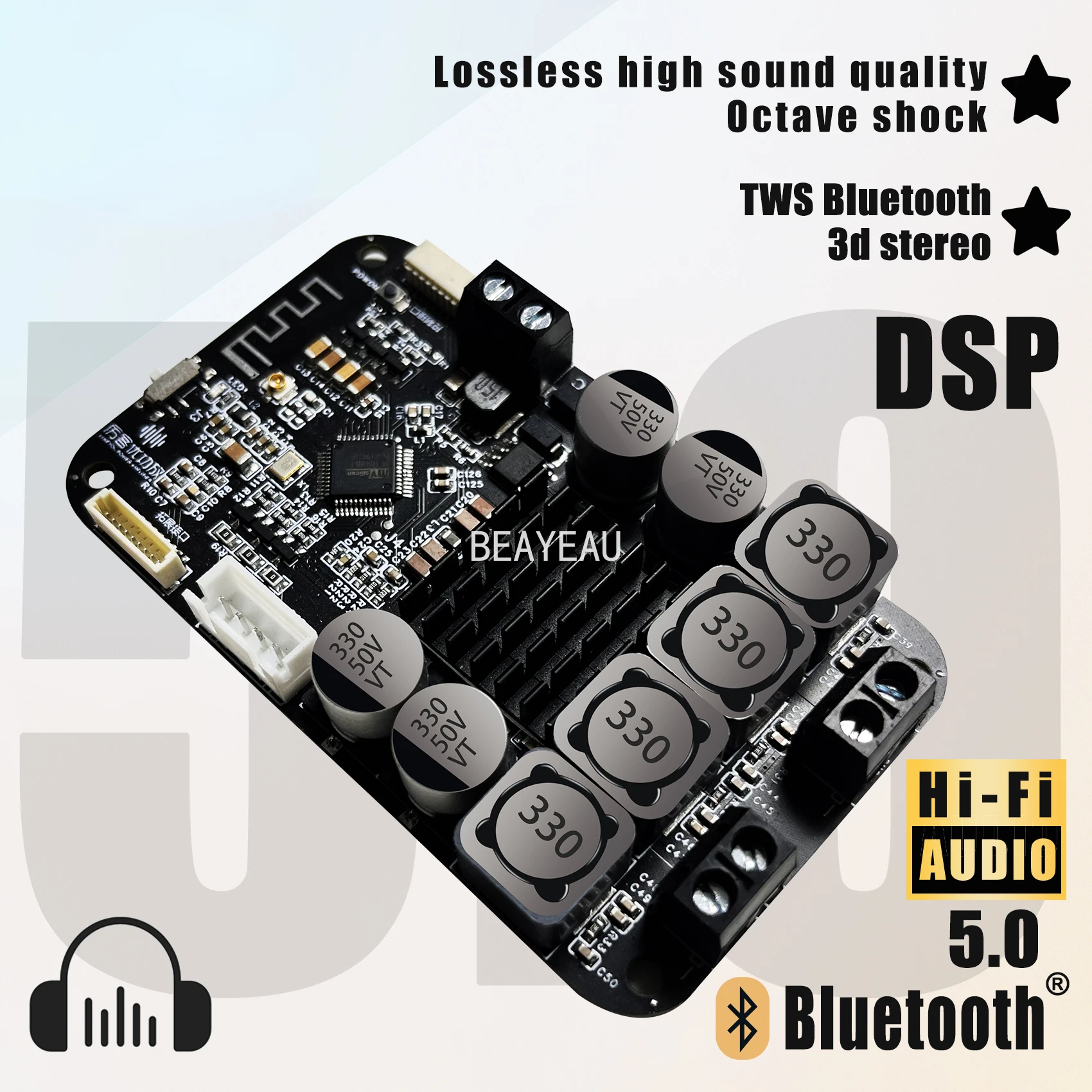 

DSP Bluetooth 5.0 Digital HIFI Stereo Power Amplifier Board 30W*2/50W*2 TWS with Volume Adjustment Knob Moudle 10-Band EQ