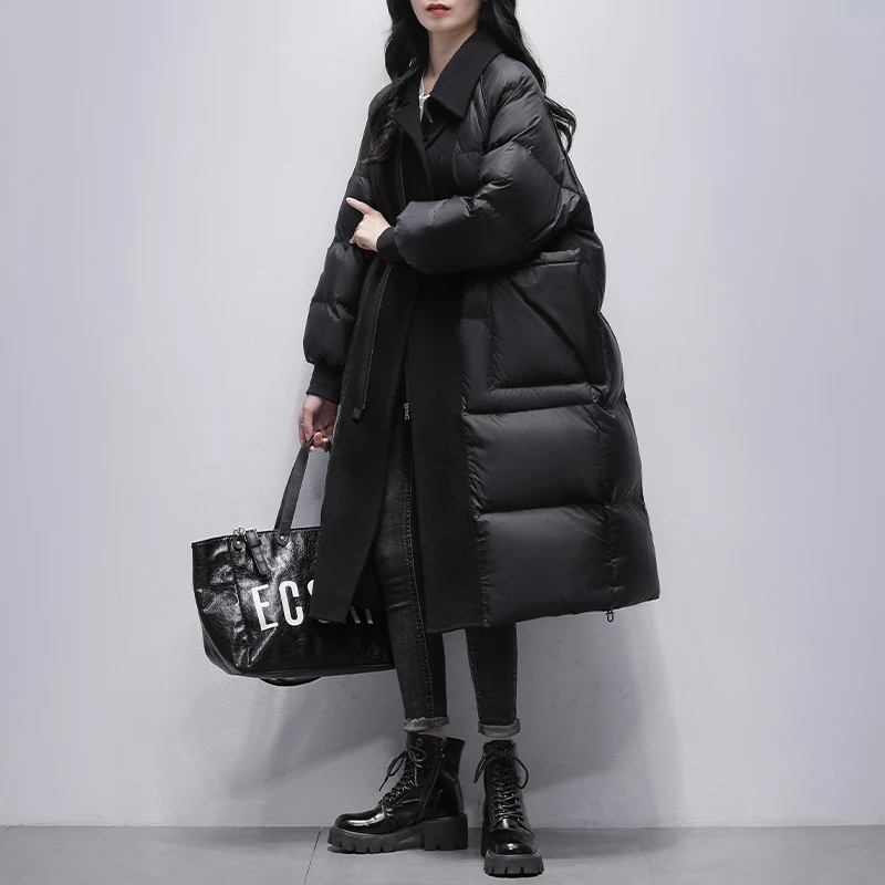 

Женское длинное Свободное пальто, теплая Толстая куртка на белом утином пуху с длинным рукавом, модель T970 на зиму, 2023