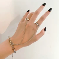 fashion and creative new alloy finger jewelry retro atmosphere double ring finger bracelet men and women jewelry wholesale