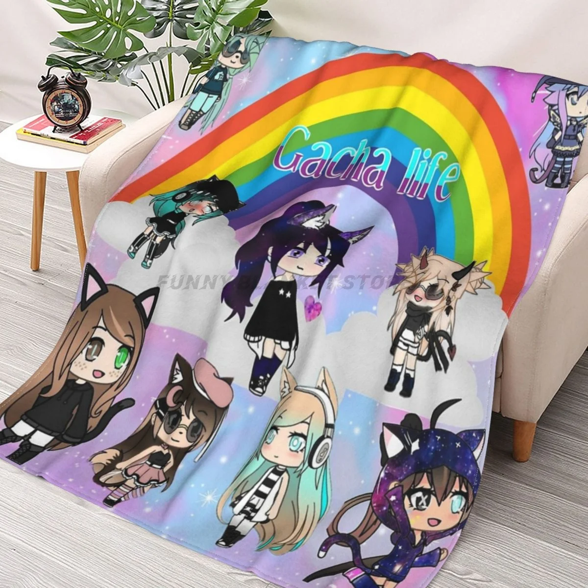 

Gacha Life Anime Pack Throws Blankets Collage Flannel Ultra-Soft Warm picnic blanket bedspread on the bed