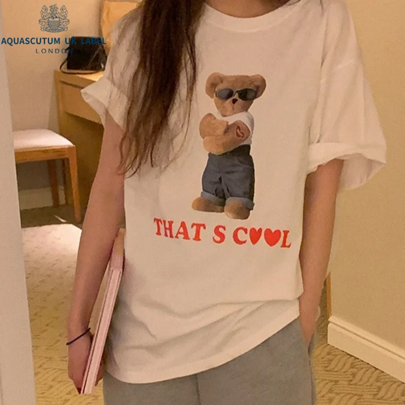 

Aquascutum рисунок с милым медведем женская футболка с коротким рукавом