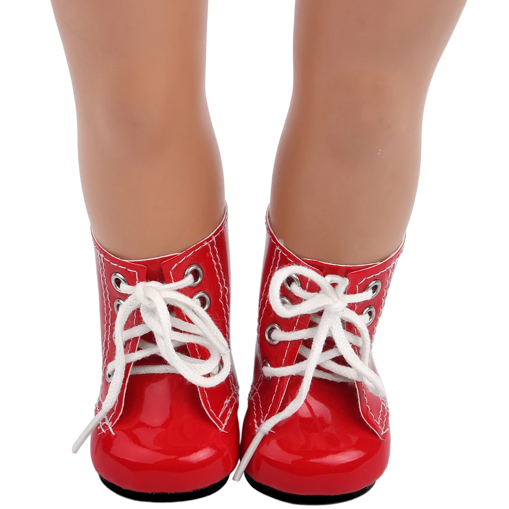 Doll Shoes Red Lace-up Bright Top Boots Martin Boots 18 Inch American Og Girl Doll 43 CM Reborn Baby Boy Doll DIY Toy Gift s21