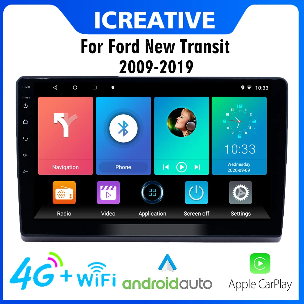 

2 Din Car Multimedia Player 9 Inch 4G Carplay Wifi GPS Navigation For Ford Transit 2009-2019 Android Head Unit Autoradio