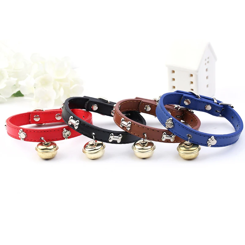 Персонализированный ошейник для кошки с колокольчиком регулируемый кожаный