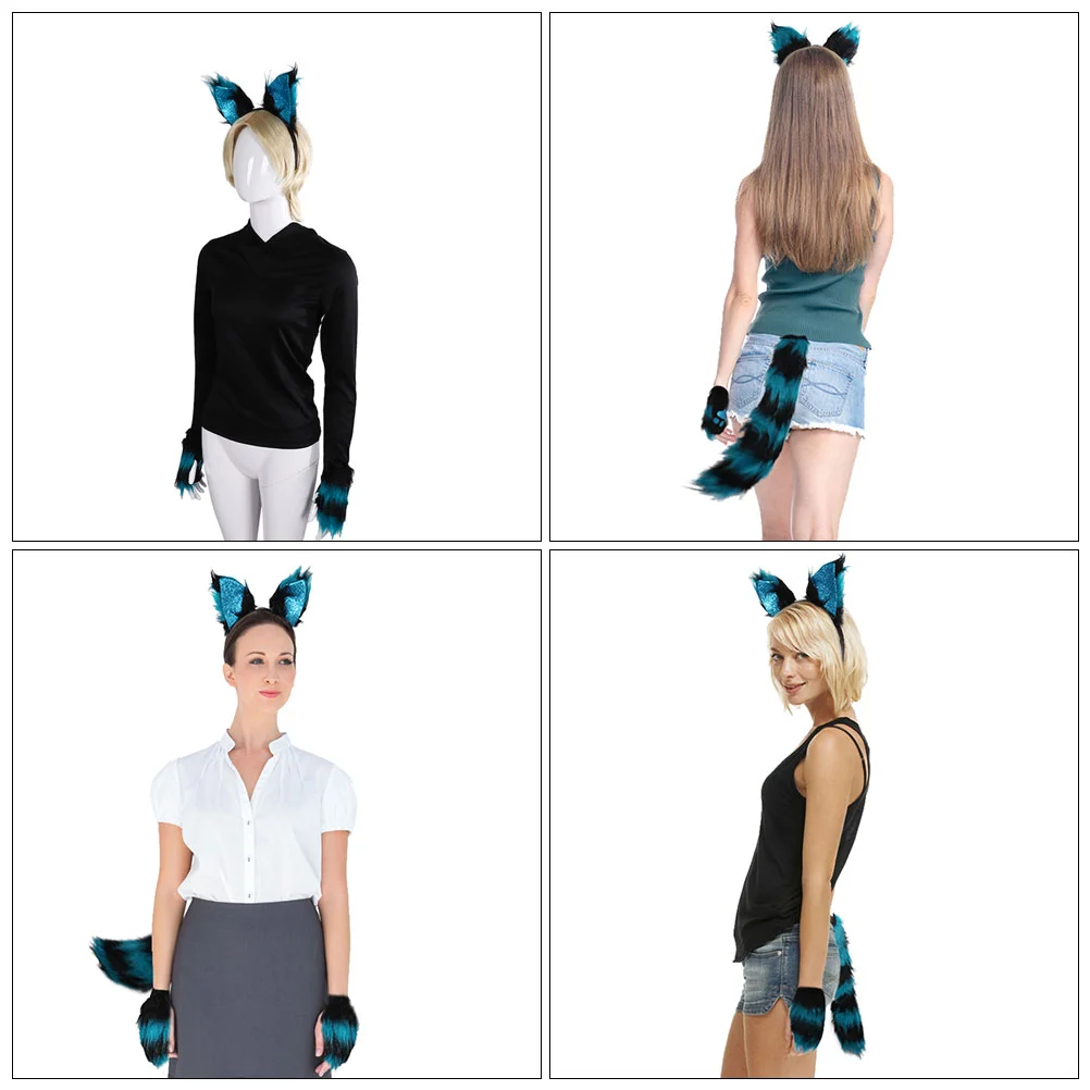Комплект повязки на голову с лисой костюм для девочек уши животных хвост косплей