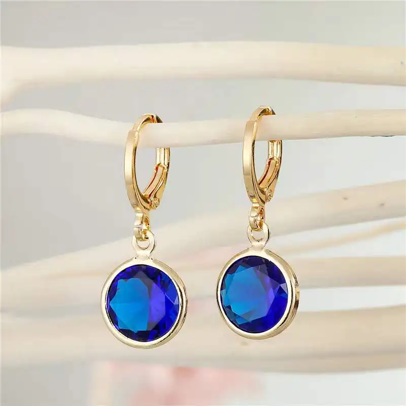 

Fashion Ladies Stainless Steel Simple Candy Round Crystal Diamond Sapphire Earrings Earrings Pendant Bridal Wedding Anniversary