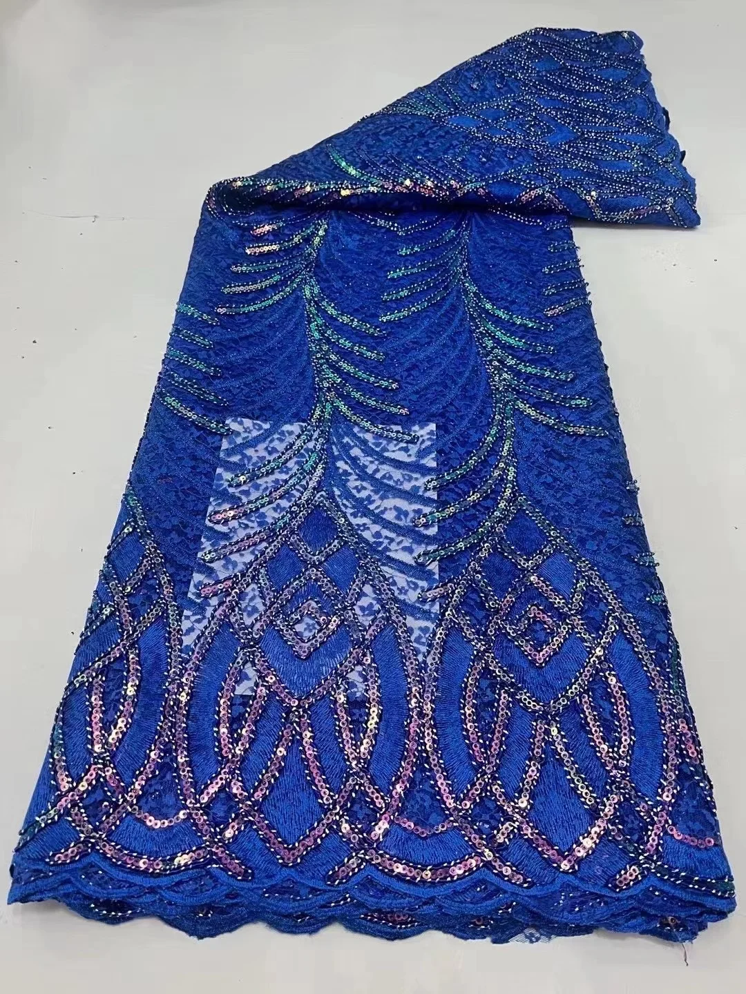 

5 Yards African Luxury sequins Tube Embroidered Fabric 2023 High Quality French Sequin Lace Tulle Fabric For Dress Sew