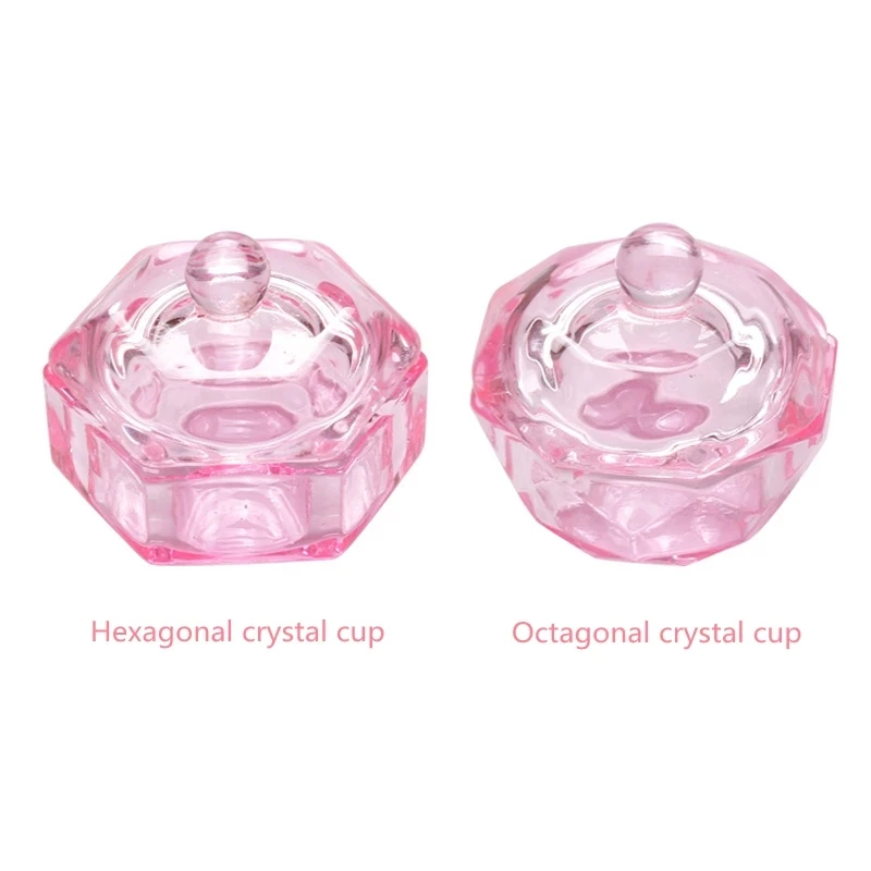 1Pcs Pink Crystal Acrylic Liquid Dish Tappen Dish Glass Cup With Lid Bowl For Acrylic Powder Monomer Nail Art Beauty Tool