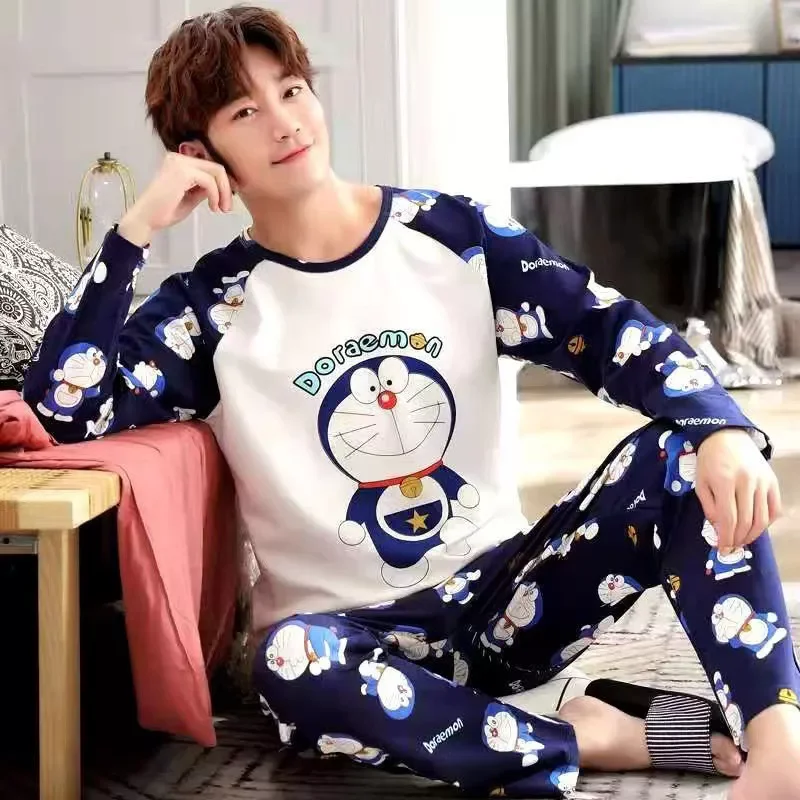 

2022 Spring Autumn Men's Cotton Pajamas Letter Striped Sleepwear Cartoon Pajamas Sets Casual Sleep&Lounge Pyjamas Homewear