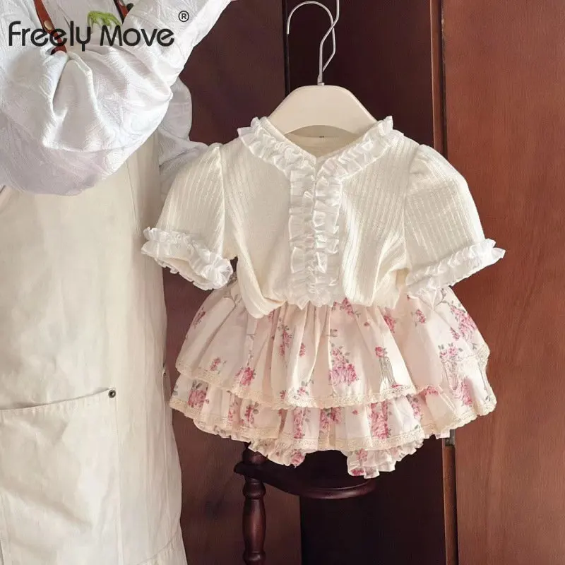 

Summer Children Clothes Sets Sweet Suit for Baby Girl Clothing Sets Short Sleeve Top Floral Skirts 2 Pcs Kids Clothing
