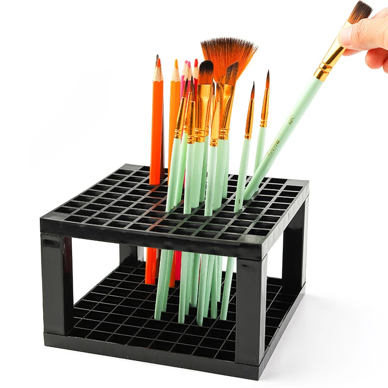 

Brush Storage Pen Holder, Square 96 Cells,PC Material Gouache Watercolor Art Paintbrush Portable Removable Pen Shelf HB-008