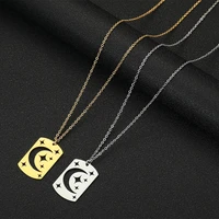 celestial stainless steel necklace hollow out moon and stars charm engraved moon gold plated tag pendant for women