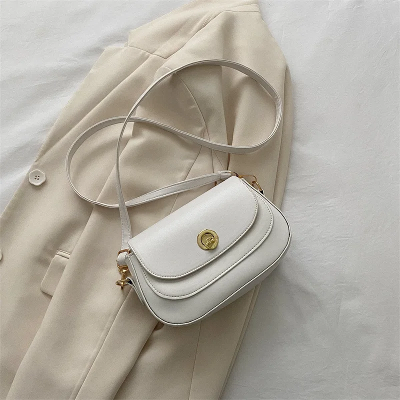 New Simple Small Square Bags Fashion Women Lock Buckle Shoulder Bag High Quality Pu Leather Solid Color Flap Crossbody Handbags