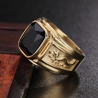 foydjew new european american gold color domineering dragon pattern inlaid black zircon mens rings retro finger accessories