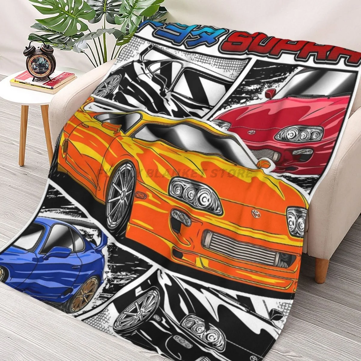 

JDM Legend Toyota Supra MK4 Throws Blankets Collage Flannel Ultra-Soft Warm picnic blanket bedspread on the bed