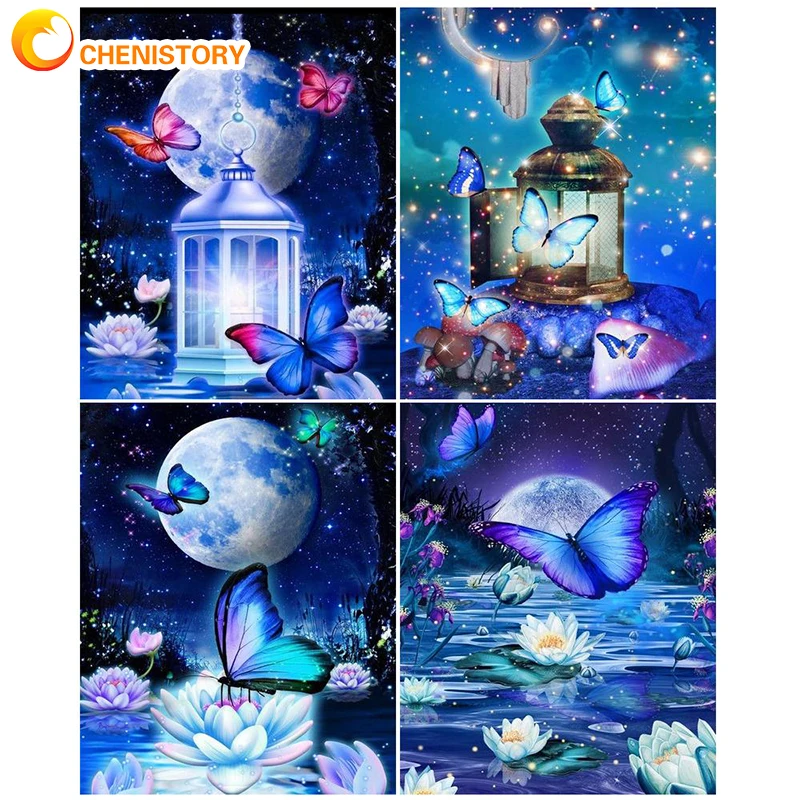 

CHENISTORY Painting By Numbers Butterfly DIY Paint By Numbers Landscape On Canvas Kits For Adult Frameless Figure HandPainting D