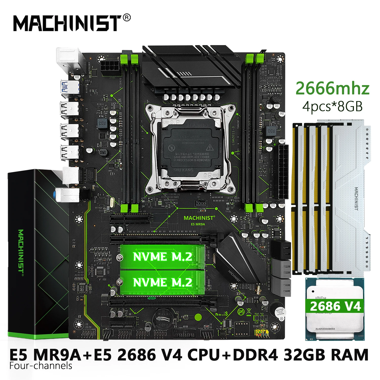 

MACHINIST X99 комплект материнской платы LGA 2011-3 комплект Xeon E5 2686 V4 ЦПУ процессор DDR4 4*8 ГБ = 32 Гб ОЗУ память NVME M.2 ATX usb3.0 MR9A