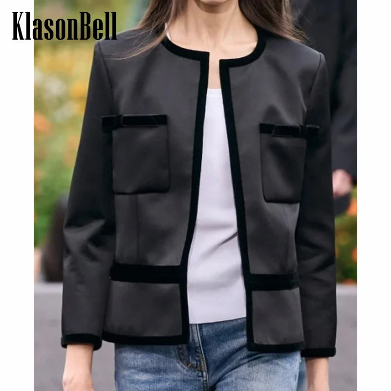

9.7 KlasonBell Black Temperament Bow Velvet Pocket Jacket Women