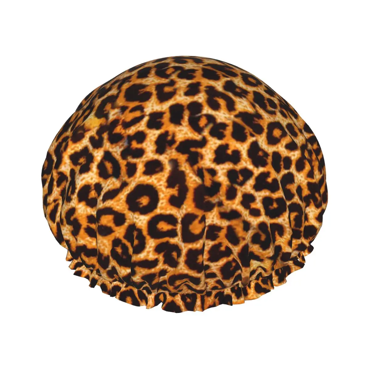 

Leopard Print Animal Skin Waterproof Shower Cap with Elasticized Hem Reversible Shower Sleeping Bonnet Cap for All Hair Lengths