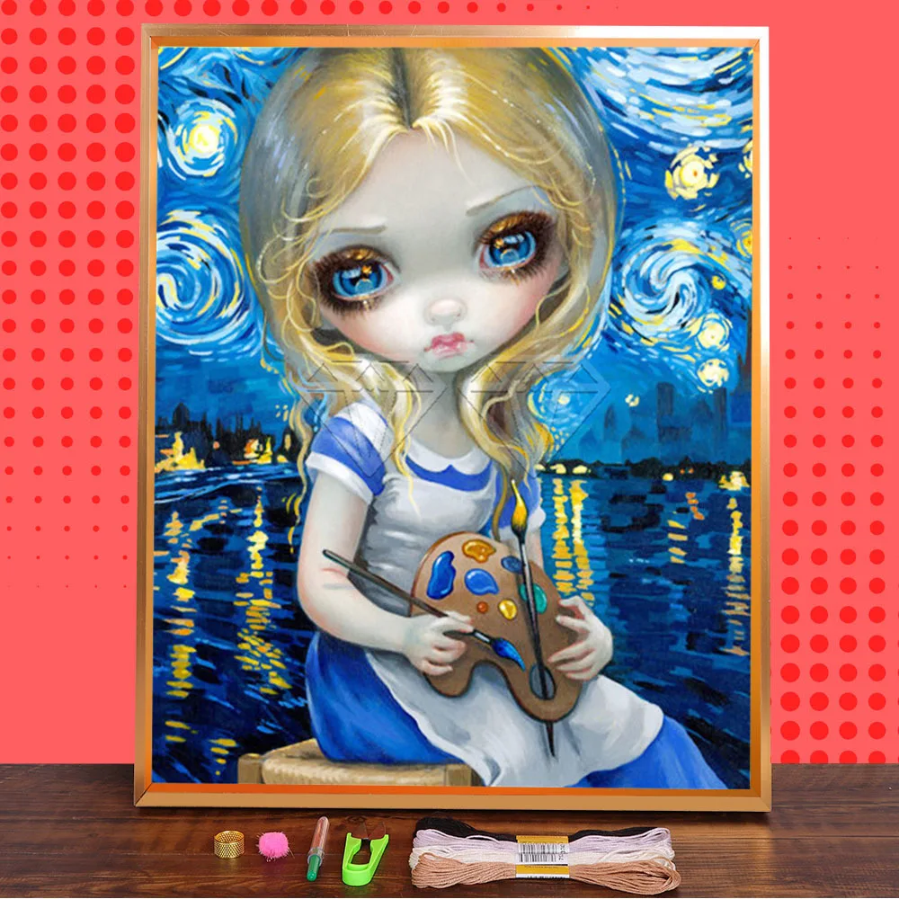 Набор для вышивки крестиком 11CT с мультяшной девушкой-вампиром и призраком набор