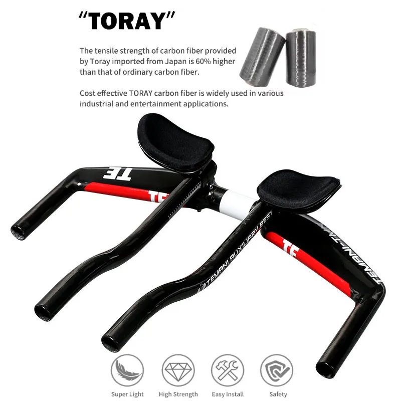 Фото Руль TEMANI Full Carbon TT Rest Handlebar 400-440 мм, трековый руль-«рогатка», сверхлегкий, для шоссейных и фикс-велосипедов №4