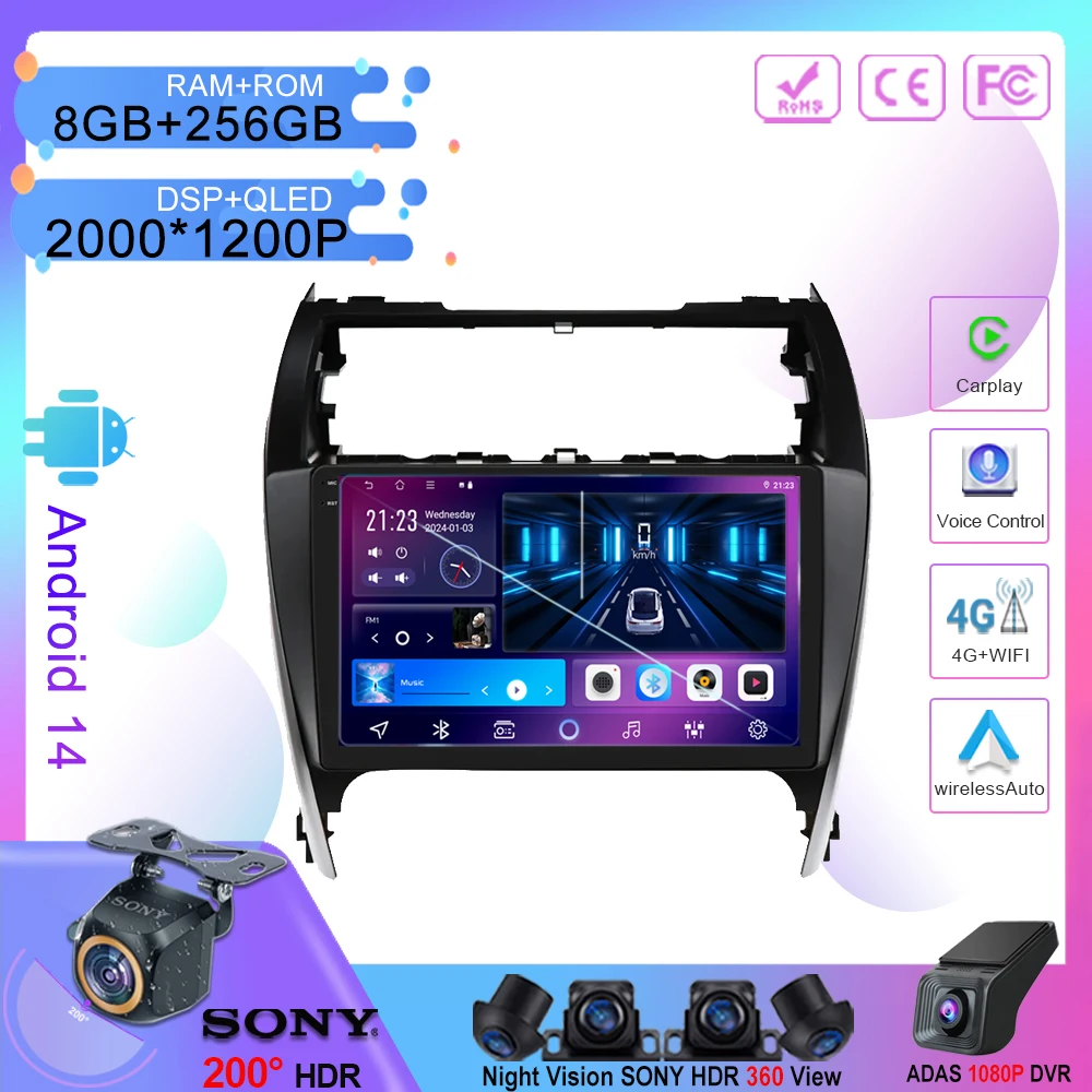 Android 14 для Toyota Camry 7 XV 50 55 2012 2013 2014-2015 2016 2017 мультимедийный Carplay Автомобильный плеер