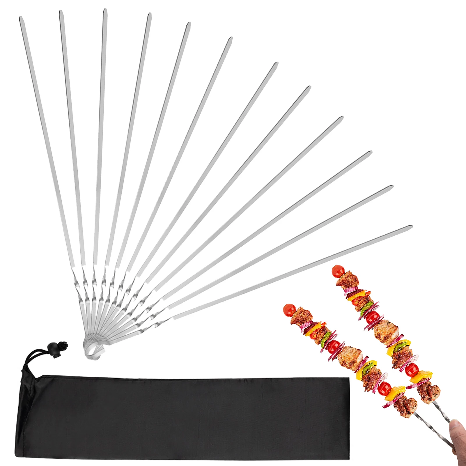 Kabob Skewers Metal Skewers Flat Metal Barbecue Skewers 14 Inches Long Stainless Steel Sticks Reusable Grilling Skewers For Meat