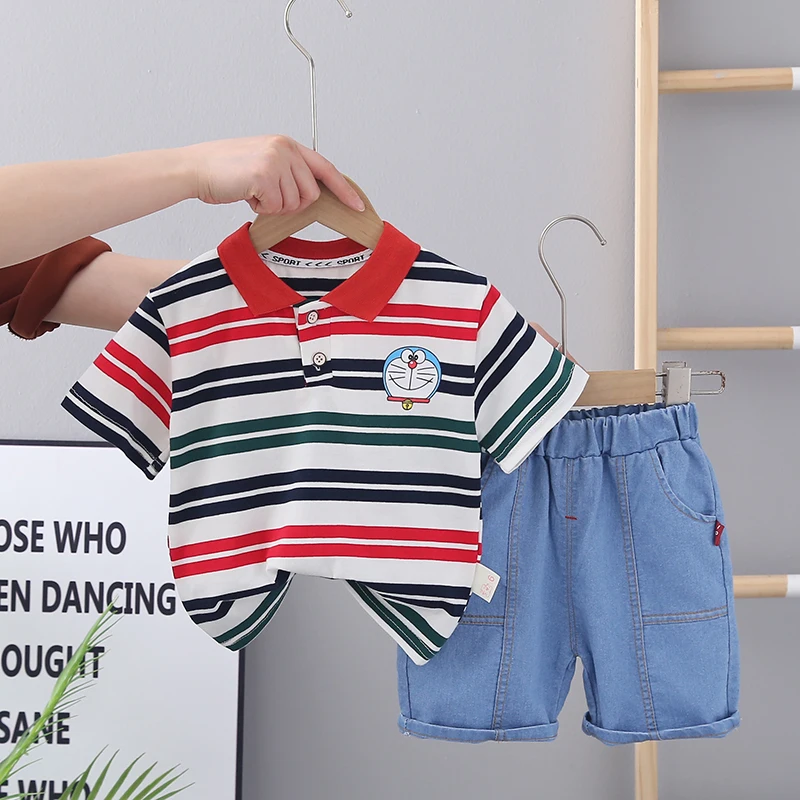 

Fashion Baby Boys Girls Summer Children Clothes Cotton Stripe Sports Suit Infant T Shirt Shorts Toddler Clothing Tracksuits Sets