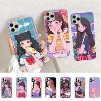 ins kawaii japanese anime illustration girl phone case for iphone 11 12 13 mini pro max 8 7 6 6s plus x 5 se 2020 xr xs case