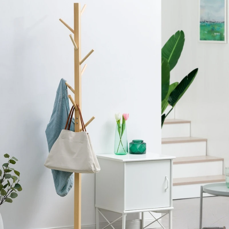 

Bamboo Standing Coat Rack For Children Powerful Load-bearing Wearing Clothes Storage with 8 Hooks Shelves Furniture