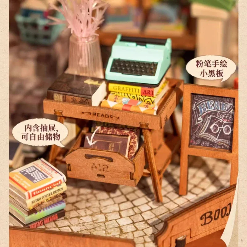 DIY угловой книжный магазин наборы деревянных моделей поделки на заказ 3D