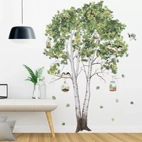 2022 big tree birch wall stickers green leaves wall decals living room bedroom birds home decor poster mural pvc room decoration