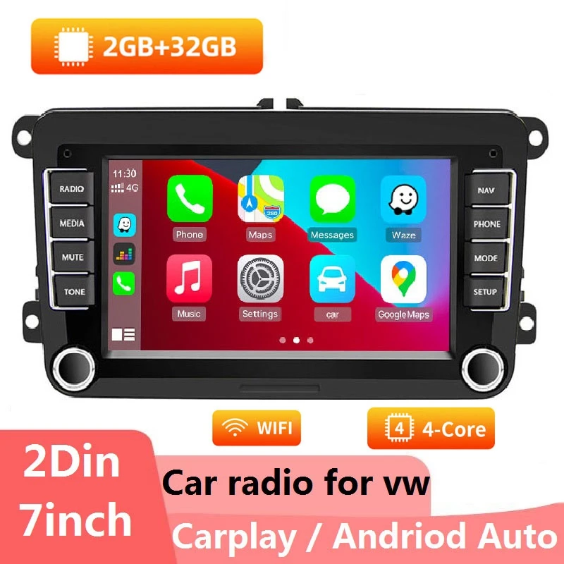 

2+32GB 2Din Car Radio Android Touch Screen Bluetooth WIFI GPS Navigation Support Carplay Android Stereo For-Golf Skoda